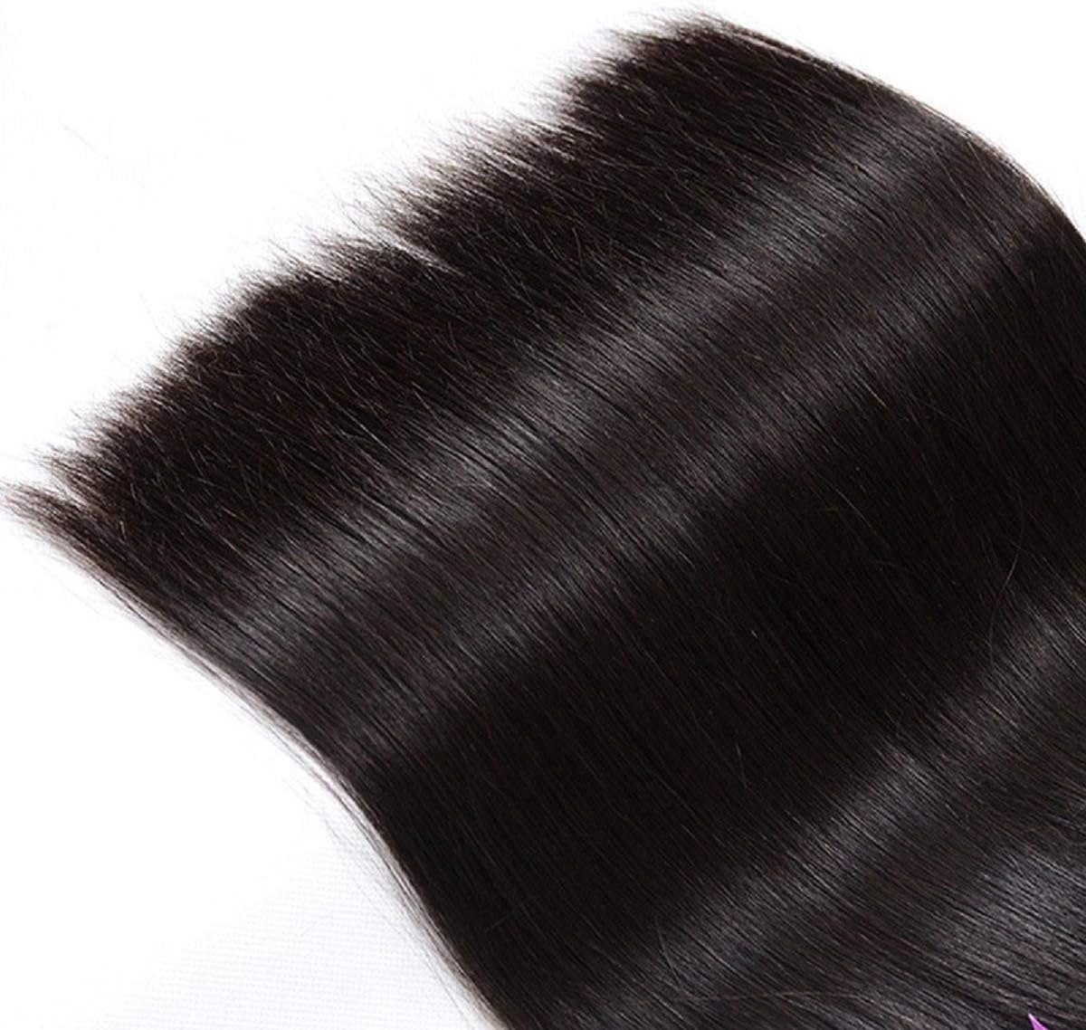 Haarverlenging met sluiting, echt haar, natuurlijke strengen, zwart, natuurlijk steil voor dames (3 weefsels + 4 x 4 closure(888+8))