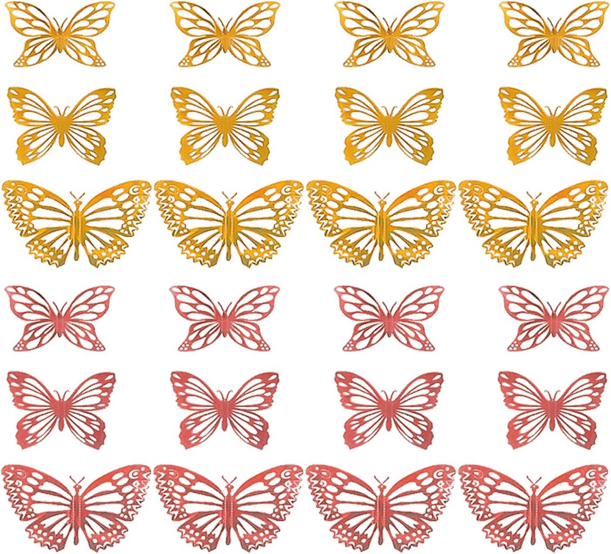 24 Gestructureerde Holle Vlinders, Gouden Taartdecoratie, 3D-Vlinderdecoratie