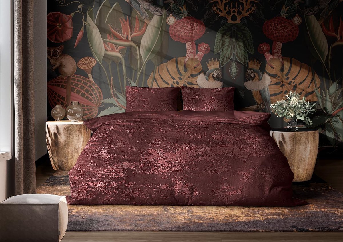 Dekbedovertrek 3D Embossed Velvet Wave - bordeaux 240x200/220cm