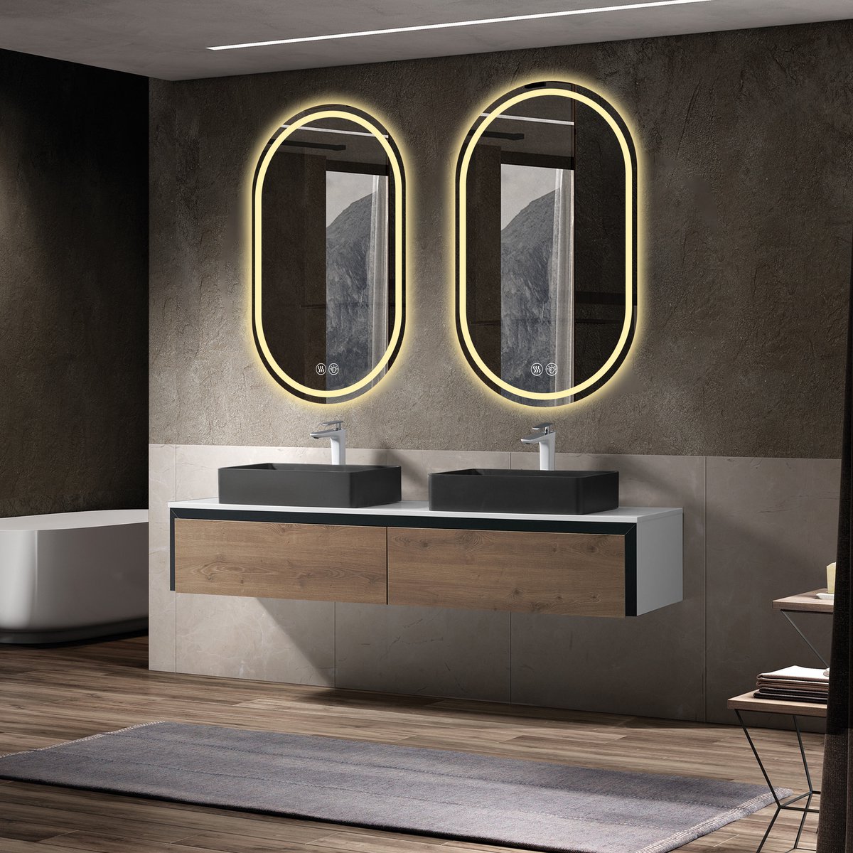 Badkamerspiegel Slimme Ovale Wandspiegel 60 X 90 Cm Frameloos Glas Metaal Zilver Met Led, Anticondens En Touch Voor Moderne Badkamer
