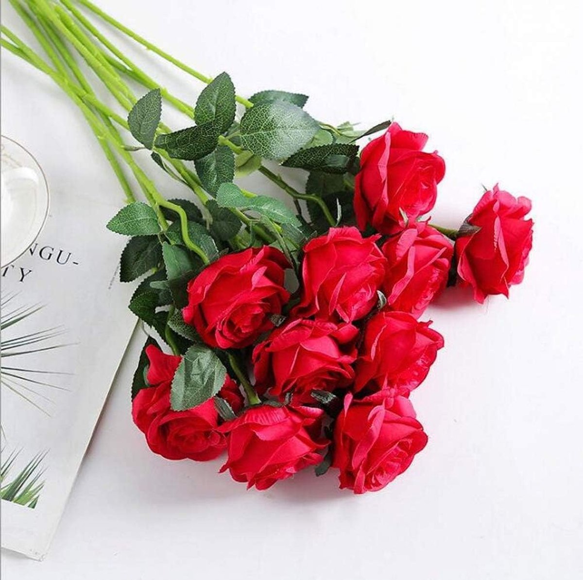 6st Kunstzijde Rode Rozen Bloemen Bloeiende Levensechte Roos Bruidsboeketten Voor Bruiloft Bruidsboeket Realistische Bloem, Thuis Tafel Verjaardagsfeestje Bloemstuk, Tuinsleutel Decoratie