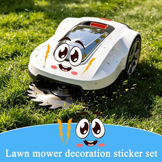 Stickers voor robotmaaier, bliksemdesign, 10 x 2 cm, grappige ogen, pvc, weerbestendig, decoratie, grasmaaier, robotaccessoires, compatibel met de meeste modellen (geel) — afbeelding 4