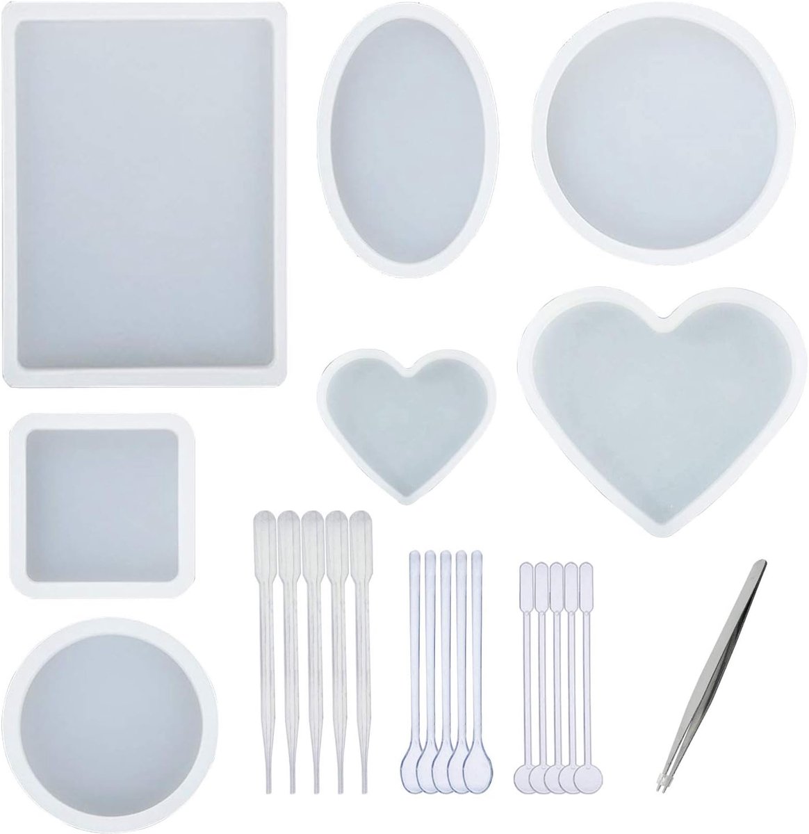 7 STKS Sieraden Mould Siliconen Clear Ketting Hanger Mal, 5 Stijl Transparante Siliconen Mallen Gereedschap Set 1 STKS Pincet en 15 STKS Plastic Maken Gereedschap voor DIY Hars Casting