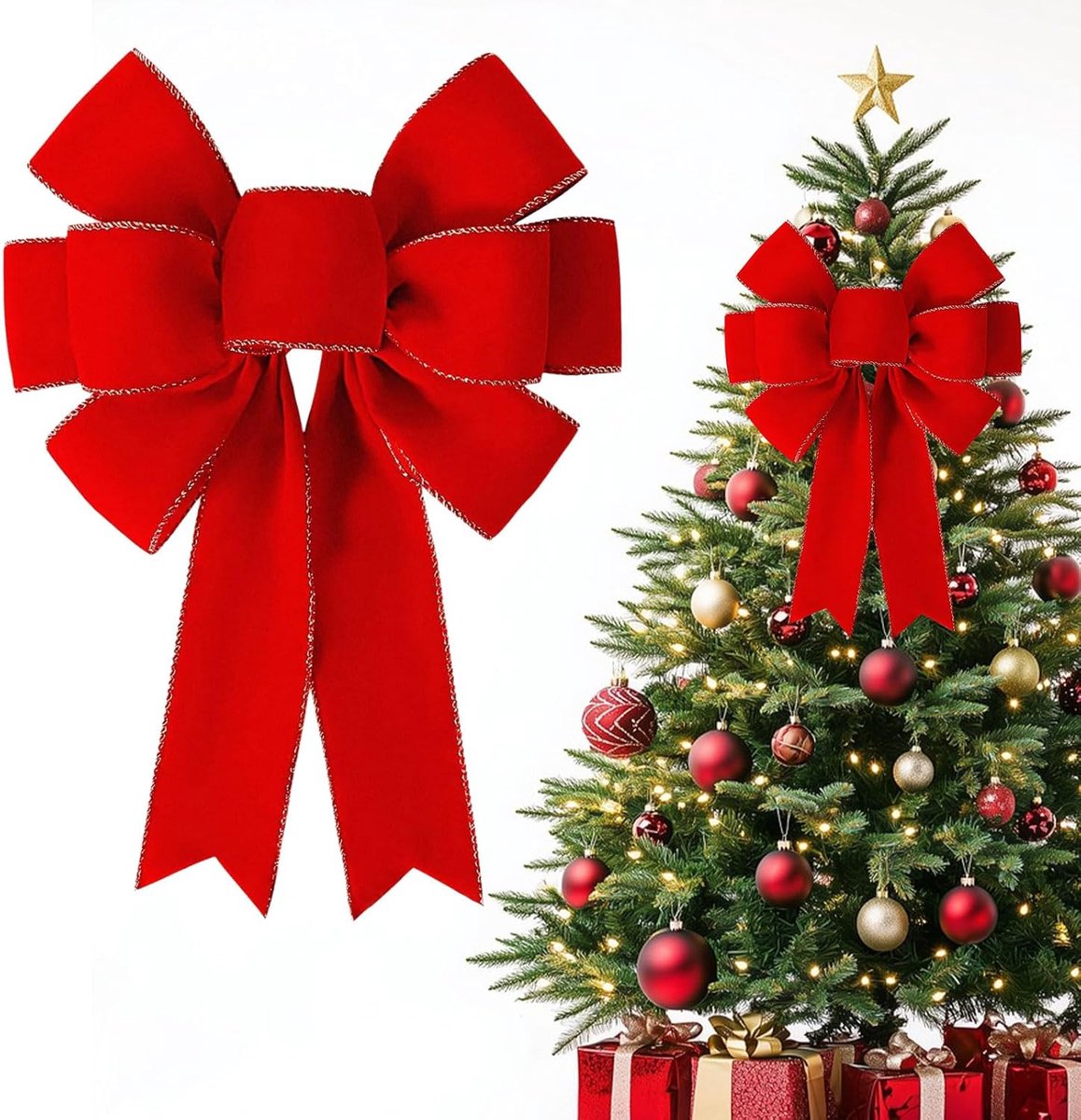 Strikken, grote rode kerststrik, kerstbogen van fluweel, mat, kerstdecoratie voor kerstslinger, kerstboom, geschenken, handwerk (F)