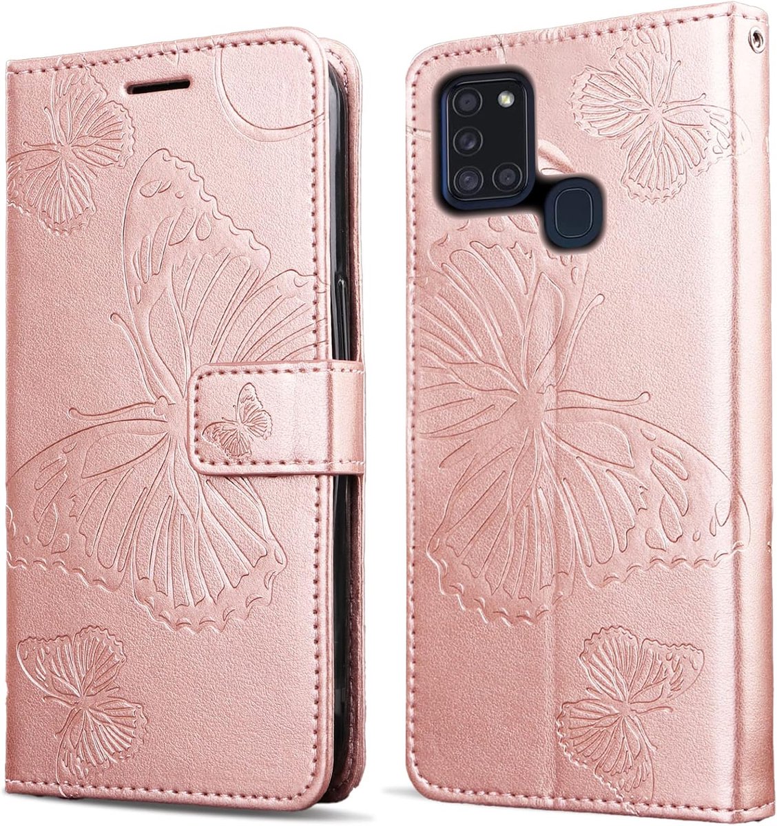 Hoesje voor Samsung Galaxy A21S, Kaartenvakken en Horizontale Standfunctie Magneet Hoesje voor Samsung A21S, RoséGoud