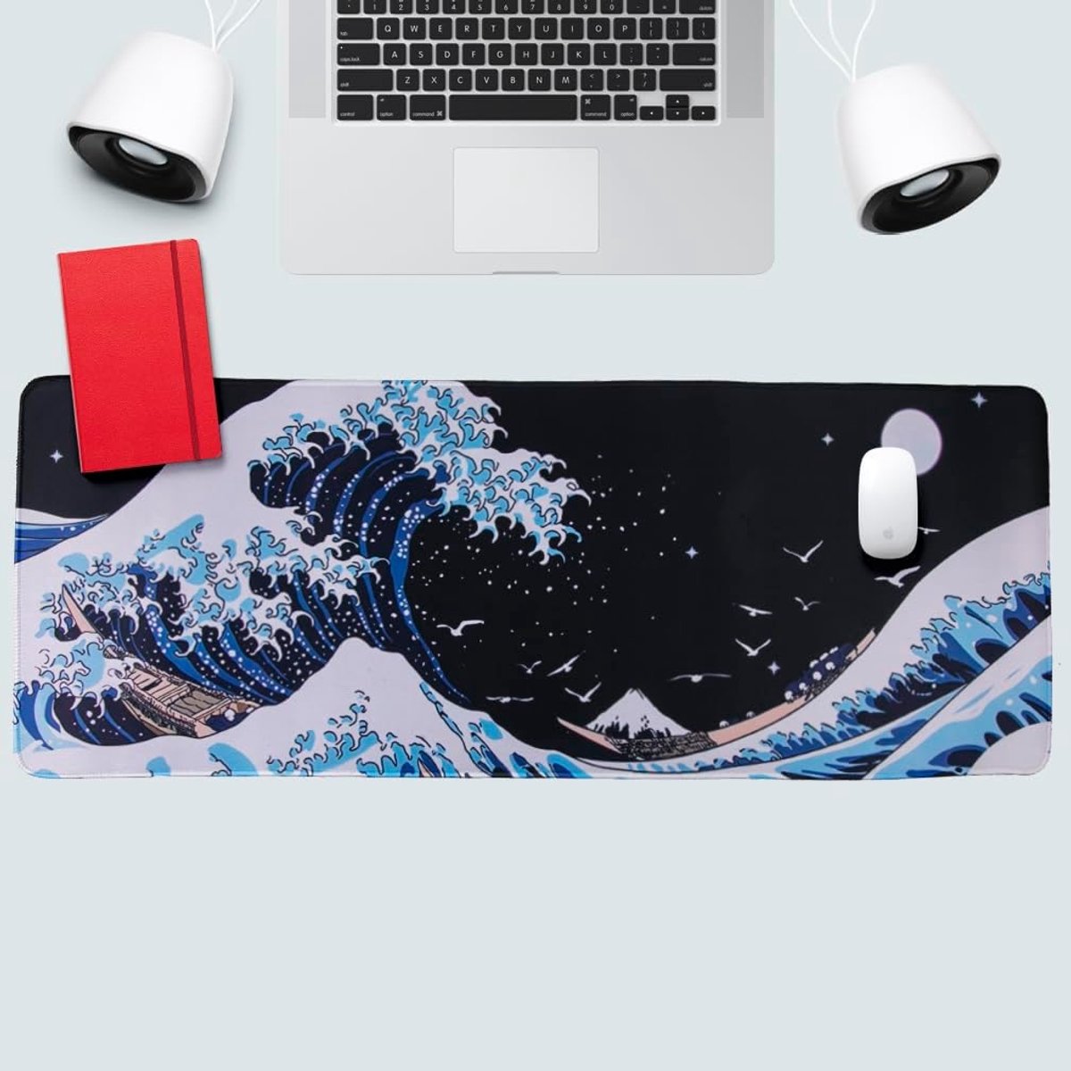 Lachineuse - XXL muismat - Kanagawa Golf - 800 X 300 X 3 mm - Japanse stempel - Japanse decoratie - Antislip en waterbestendig - Desk Deco - Cadeau idee Japan Azië
