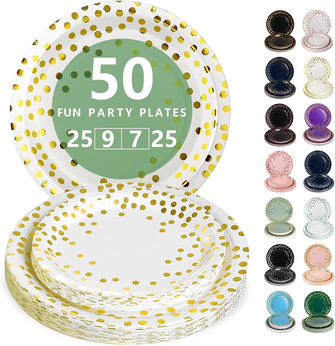 Witgoud Papieren Borden Set - 50 Delig Feestservies - 25 Dienborden 23cm + 25 Dessertborden 18cm - Voor Verjaardagen, Feesten & Gezelligheid | 25 x 23 cm en 25 x 18 cm wegwerpborden, voor verjaardag, bruidsdouche, verloving, bruiloft