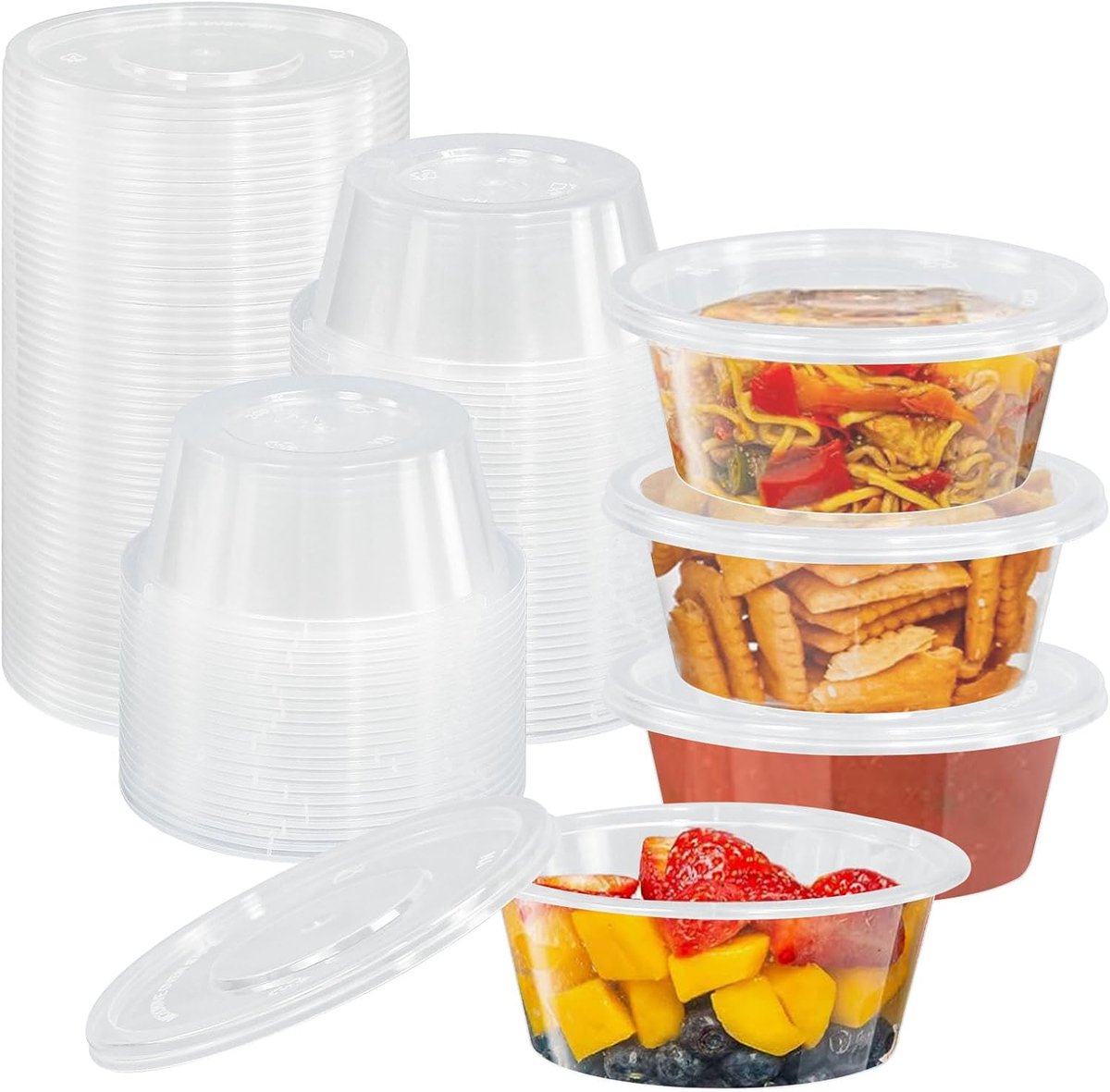 50 stuks opbergdozen met deksel, 200 ml vershouddozen, lekvrij, kleine plastic bekers, voorraadbekers, bekers voor sauzen, dips, specerijen, geschikt voor magnetron