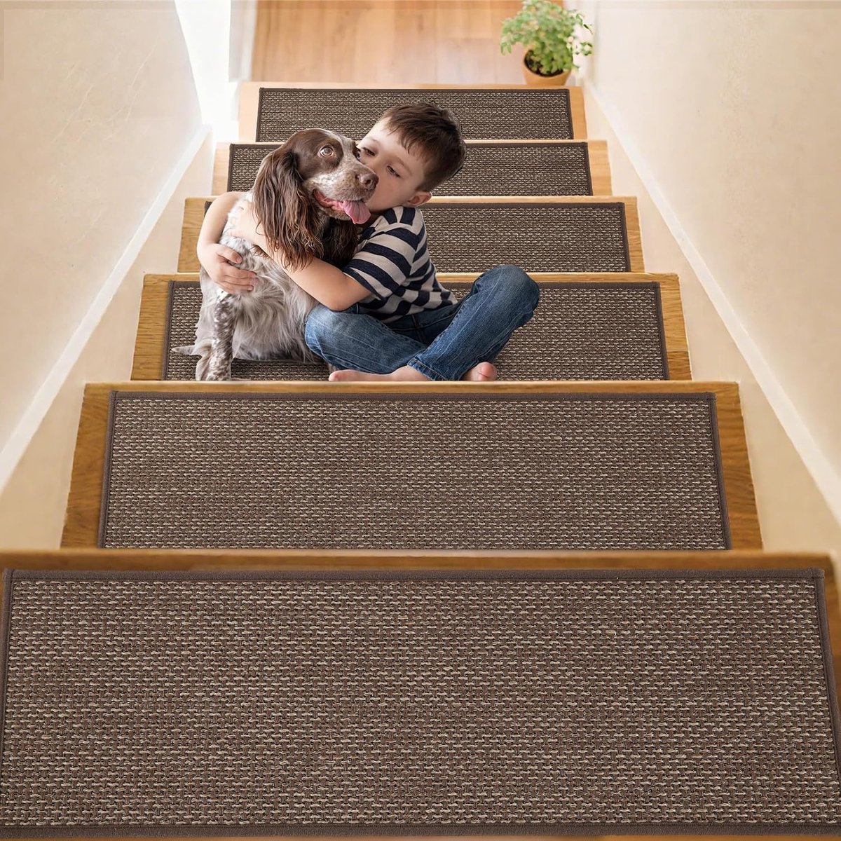 Trapmatten van imitatielinnen, 15 stuks, afneembaar en wasbaar, zelfklevende achterkant, 65 x 20 cm, antislip, voor trap, keuken, slaapkamer, badkamer