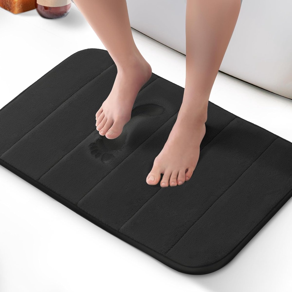 Badmat van traagschuim, ultrazacht, zeer absorberend, antislip, wasbaar in de machine - luxueus comfort voor thuis- en badkamervloeren (zwart, 40 x 60 cm)