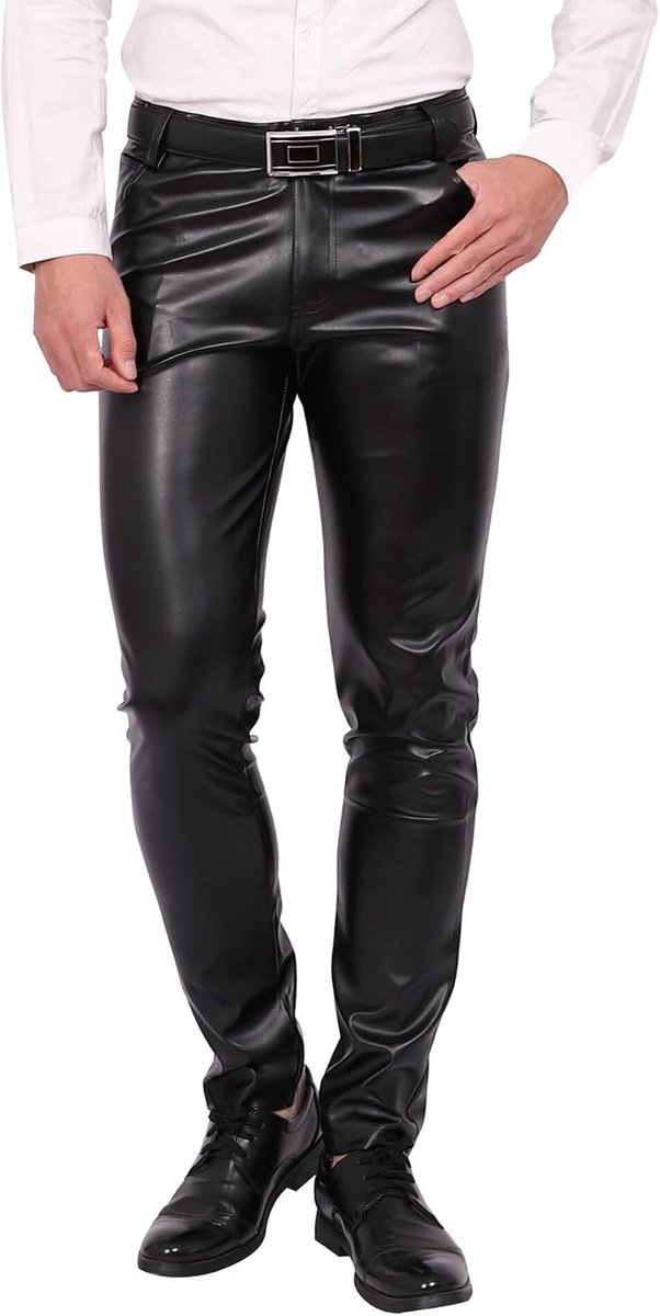 Heren Slim Fit Lederen Broek Stretch Elastische Faux PU Potlood Broek Wet Look Rechte Pijpen Broek voor Motocycle Biker Dance Bar Nachtclub Podium Show Cosplay Midden Taille Zomer Lente Maat