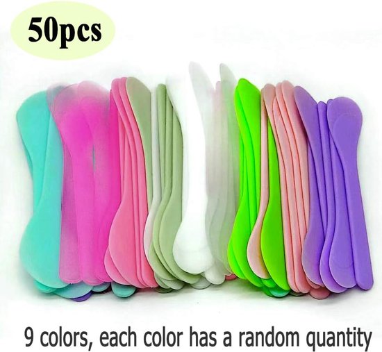 50 stuks reisspatel voor cosmetica, bulk wegwerpbare make-upspatels plastic schep, 13 x 3 cm, huidverzorging gezichtsmasker crème lepel stick tip voor cosmetisch mengen, bemonsteren, waxen, 9 — afbeelding 4