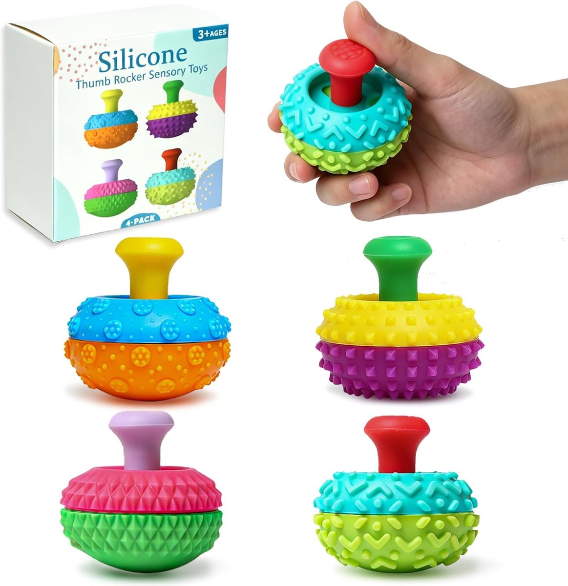 Toys Sensory siliconen duimwippen, 4 stuks, stressverminderend, sensorisch speelgoed, anti-stress speelgoed voor volwassenen en kinderen, sensorisch speelgoed voor stress, angst, ADHD