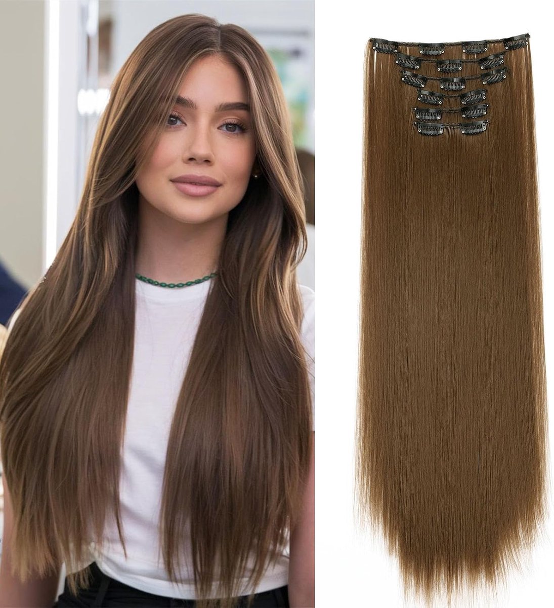 Clip In Extensions Zoals Echt Haar Haarverlengingen Haardeel Glad 6 Delige Set 65cm Hair Extensions Haardeel Lang Recht Voordelig Haarverdikking Synthetisch Voor Vrouwen Lichtbruin