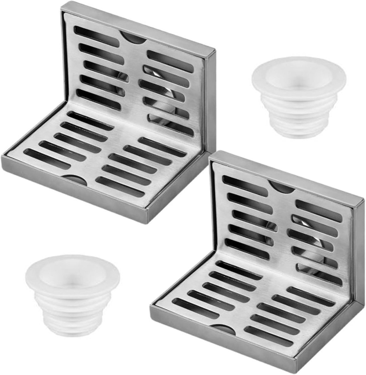 SnelShoppen - 2 x Afvoergoot, 304 RVS Doucheafvoer voor Balkon Hoekafvoer L Vorm Horizontale Afvoer Gelijksvloer Afvalfilter voor Keuken Badkamer (10c
