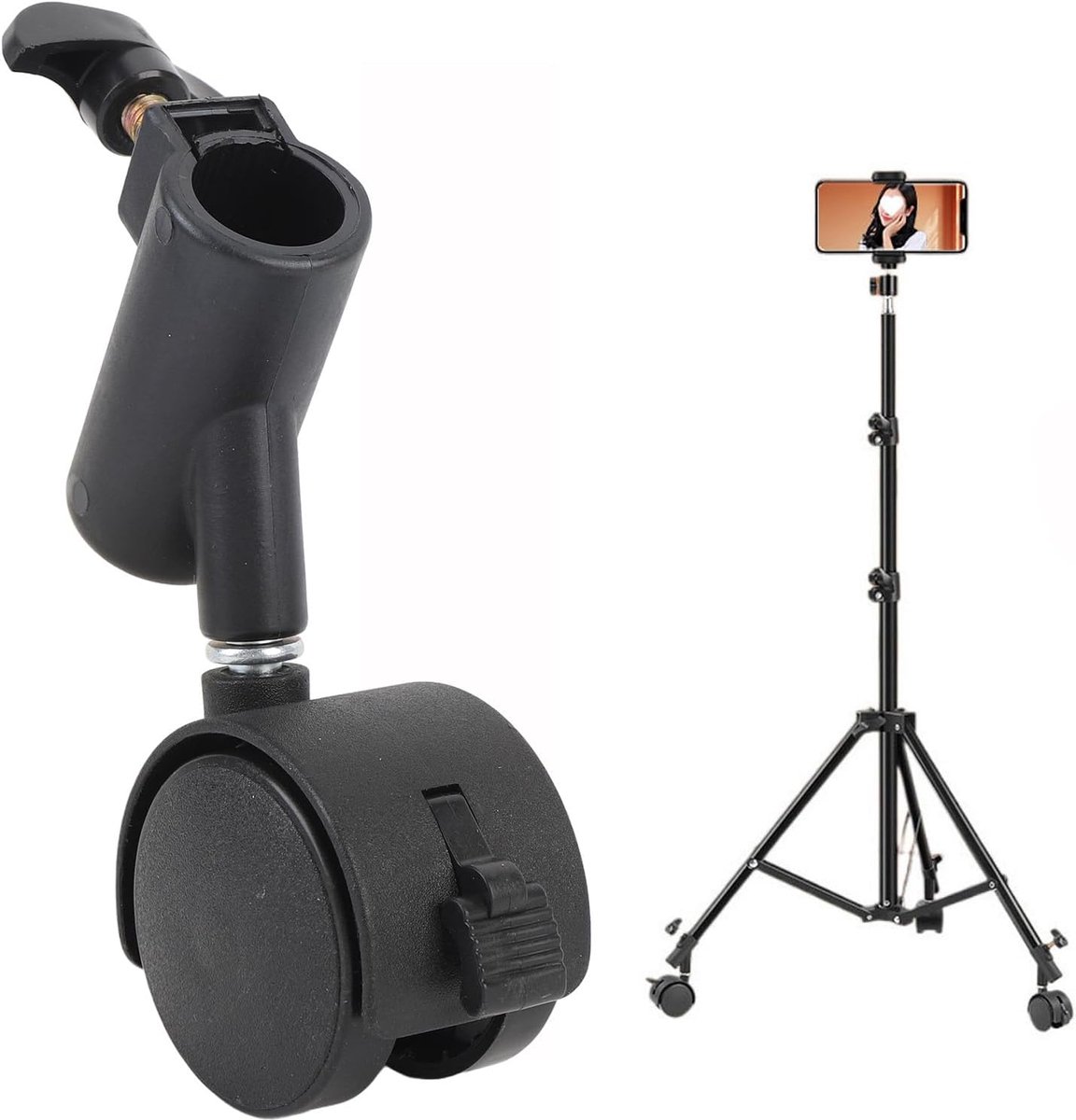 SnelShoppen - 3-delige Lichtstandaardwielenset met 360° Roterende Zwenkwielen en Rem, 16 Mm Montagediameter, Slijtvast PP-Materiaal voor Studiovideo-o