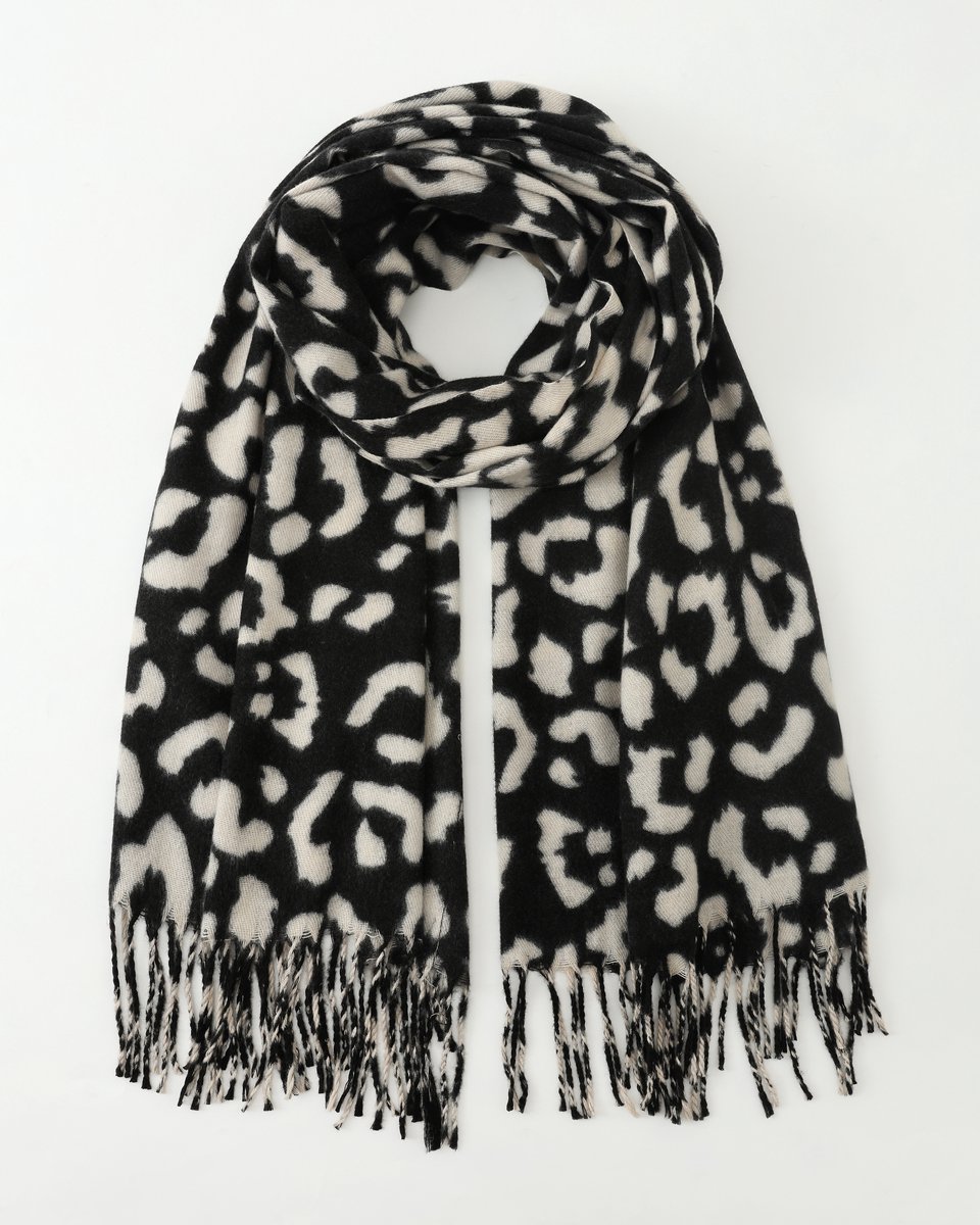 Nouka - Dikke Winter Sjaal - Panter print - Herfst Kleuren - Cremekleurig - Zwart - Cadeau voor Vrouwen - 65 x 180 cm