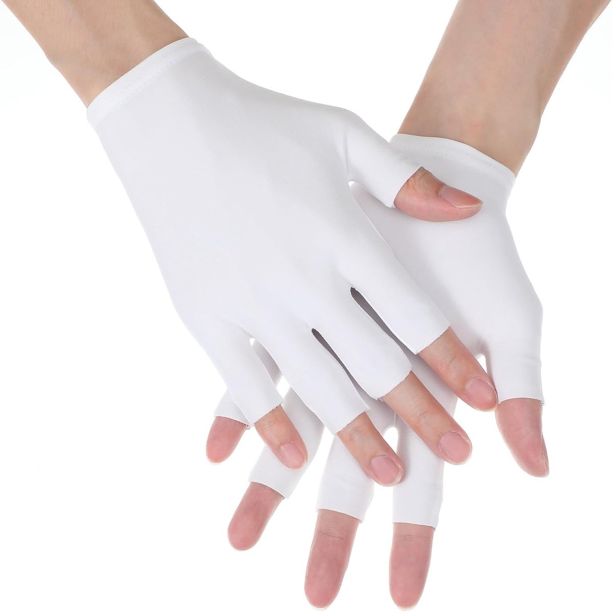 Xindojuz 4 paar witte vingerloze handschoenen, katoenen vochtinbrengende handschoenen voor dames en heren, 5 open - ShopVlot