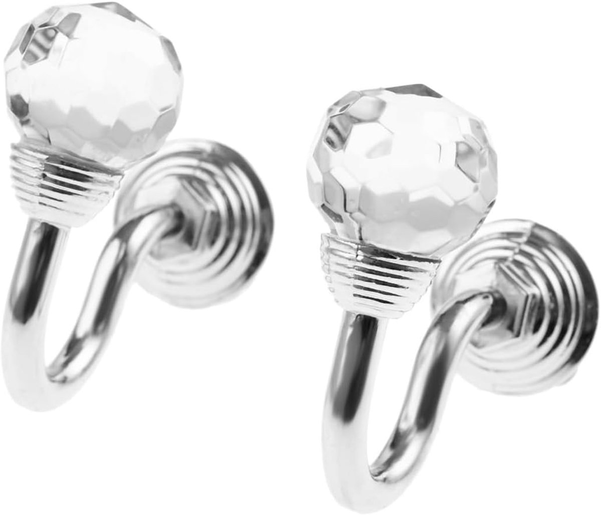 SnelShoppen - 2 Stuks Ronde Kristallen Gordijnhaken Decoratieve Diamanten Wandhaken met Schroeven voor Gordijnen en Veelzijdige Hangaccessoires, Zilve