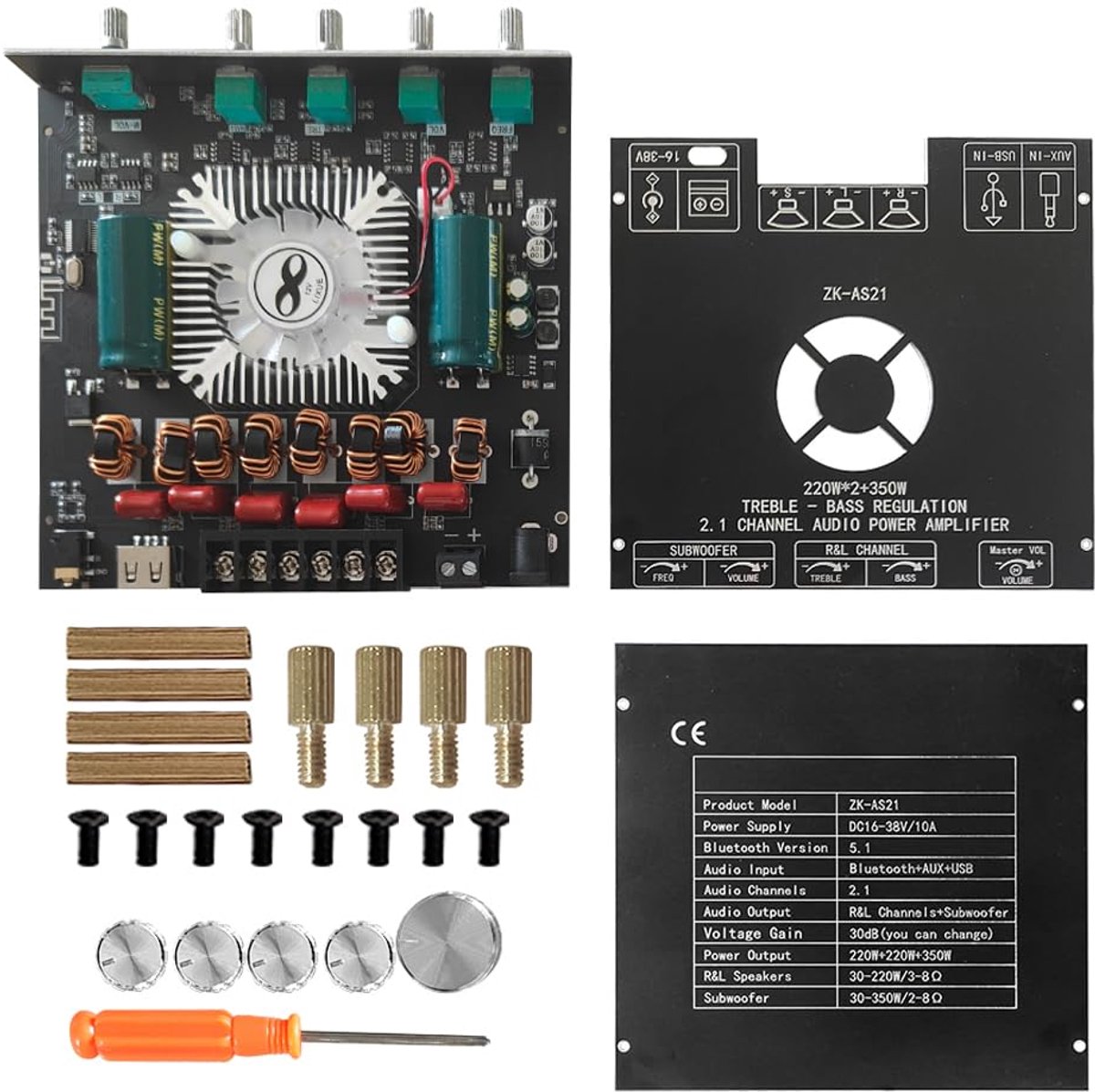 SnelShoppen - ZK AS21 Audio Versterker Bord DC16 tot 38V 2.1 Kanaals Audio Vermogen Versterker Module met TPA3255 Chip Digitale Subwoofer Versterker B