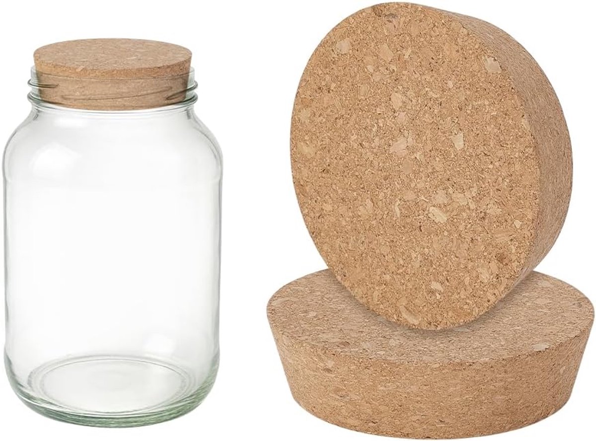 SnelShoppen - 2 Stuks Grote Korken Flessenstoppen, Tapered Kurk Stopper voor Wijnfles, Glazen Potten, Decanters, Potten, Bier Fles, Creatieve DIY Deco