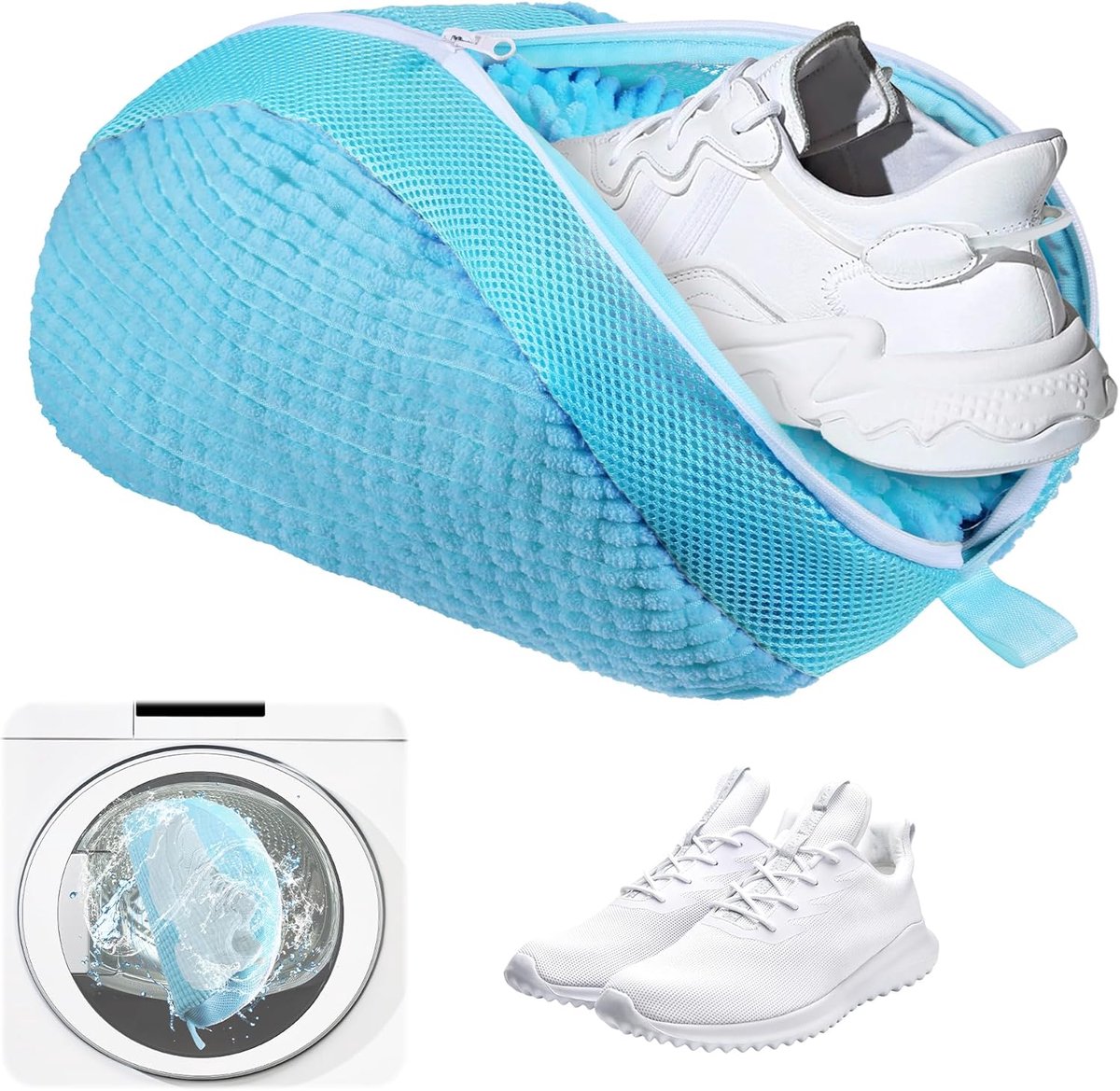SnelShoppen - Schoenwaszak met Rits - Waszak voor Schoenen - Antideform - Lichtgewicht en Draagbaar - Herbruikbare Wasnet voor Sneakers - Blauw, 39 x
