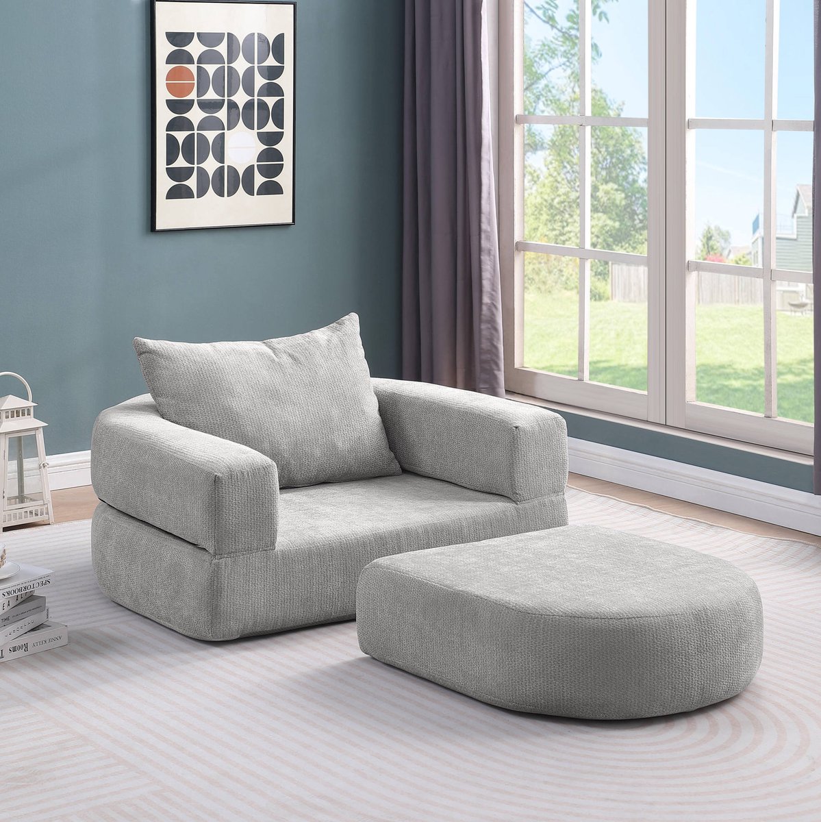 MIVRAY Slaapbank 1-Zits 101 x 90 x 41 cm - Opvouwbaar Futon Met Kussen - Voor Woonkamer, Slaapkamer En Logeerkamer - Chenille Lichtgrijs