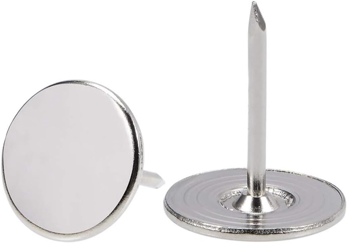 SnelShoppen - 100 Stuks Zware Flat Head Duimspijkers, Decoratieve Priknagels voor Muur, Meubels, Kurkbord en Prikbord - 16mm x 20mm Bekleding Spijkers