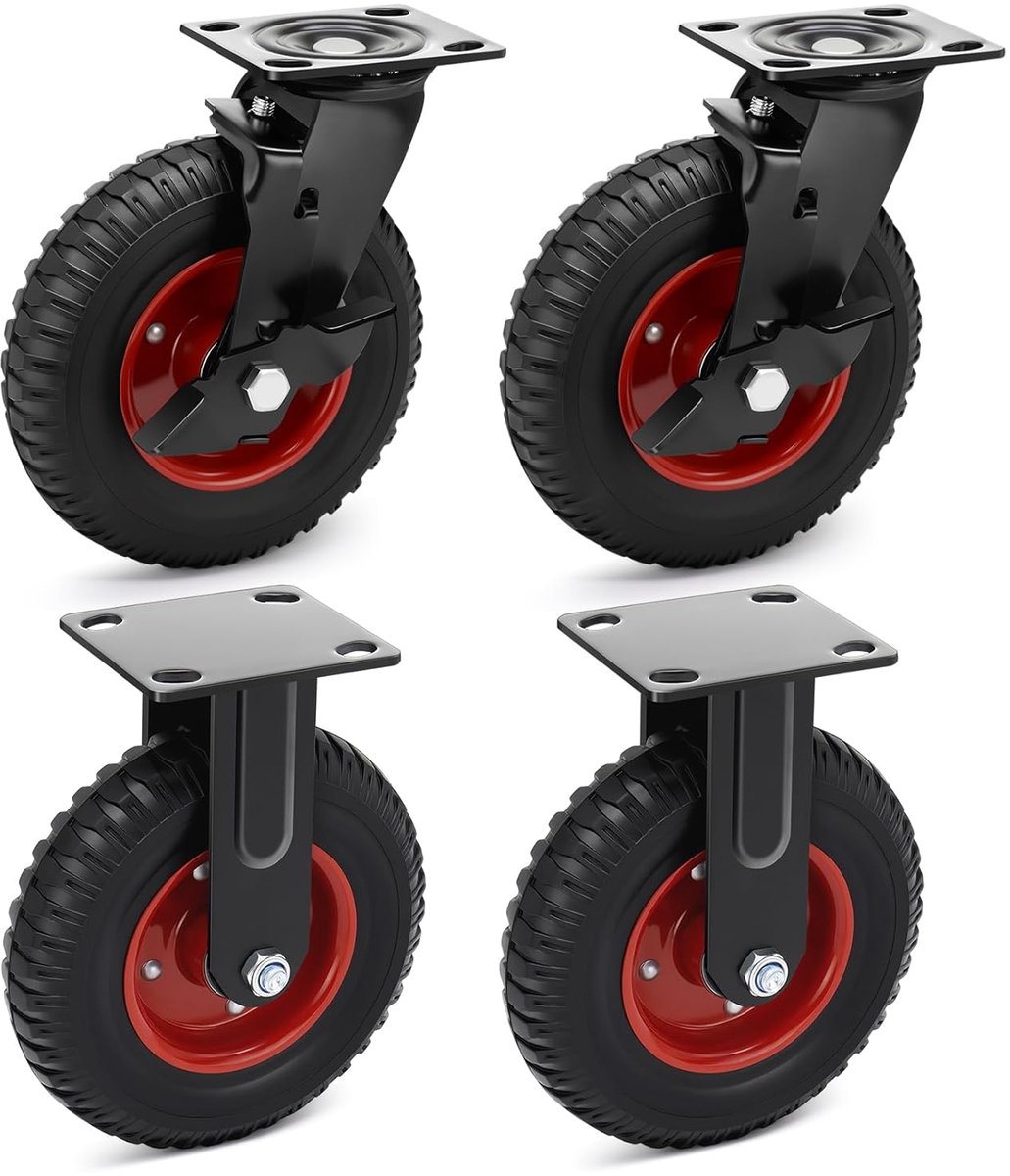 SnelShoppen - 200 mm Zware Meubelwielen Set van 4 - 1000 kg Capaciteit - Massieve Rubber Wielen (2 Draaibaar met Rem + 2 Vaste) voor Zware Machines en