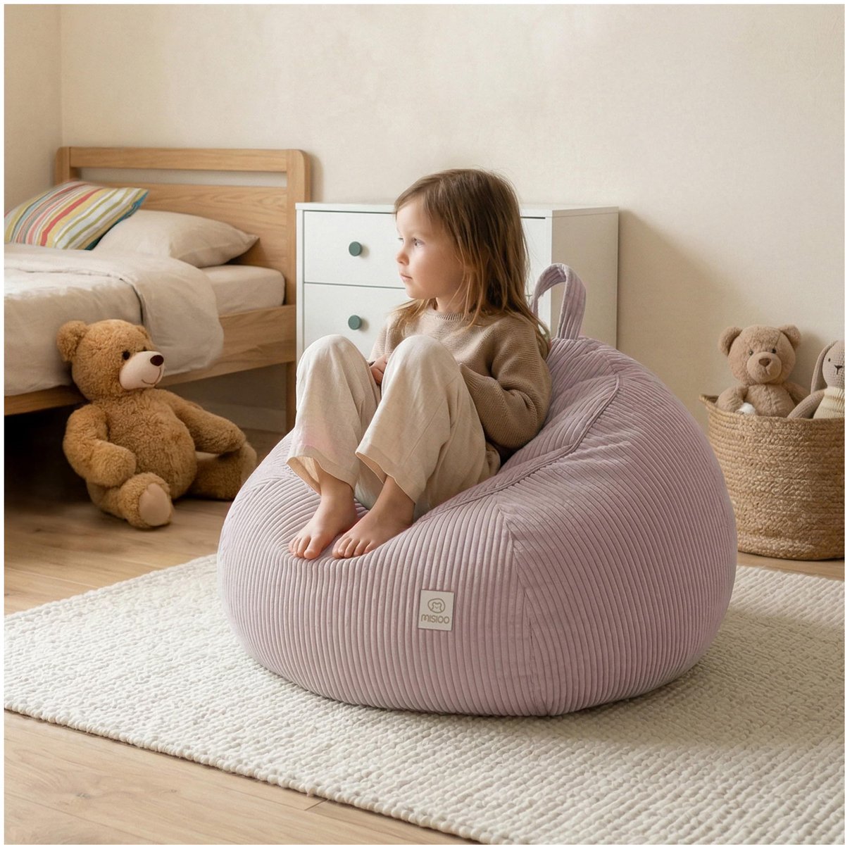SnelShoppen - Housse de pouf voor kinderen - Opbergruimte voor speelgoed en zitzak in één - Wasbare ribfluweel stof met ritssluiting - Organizer voor