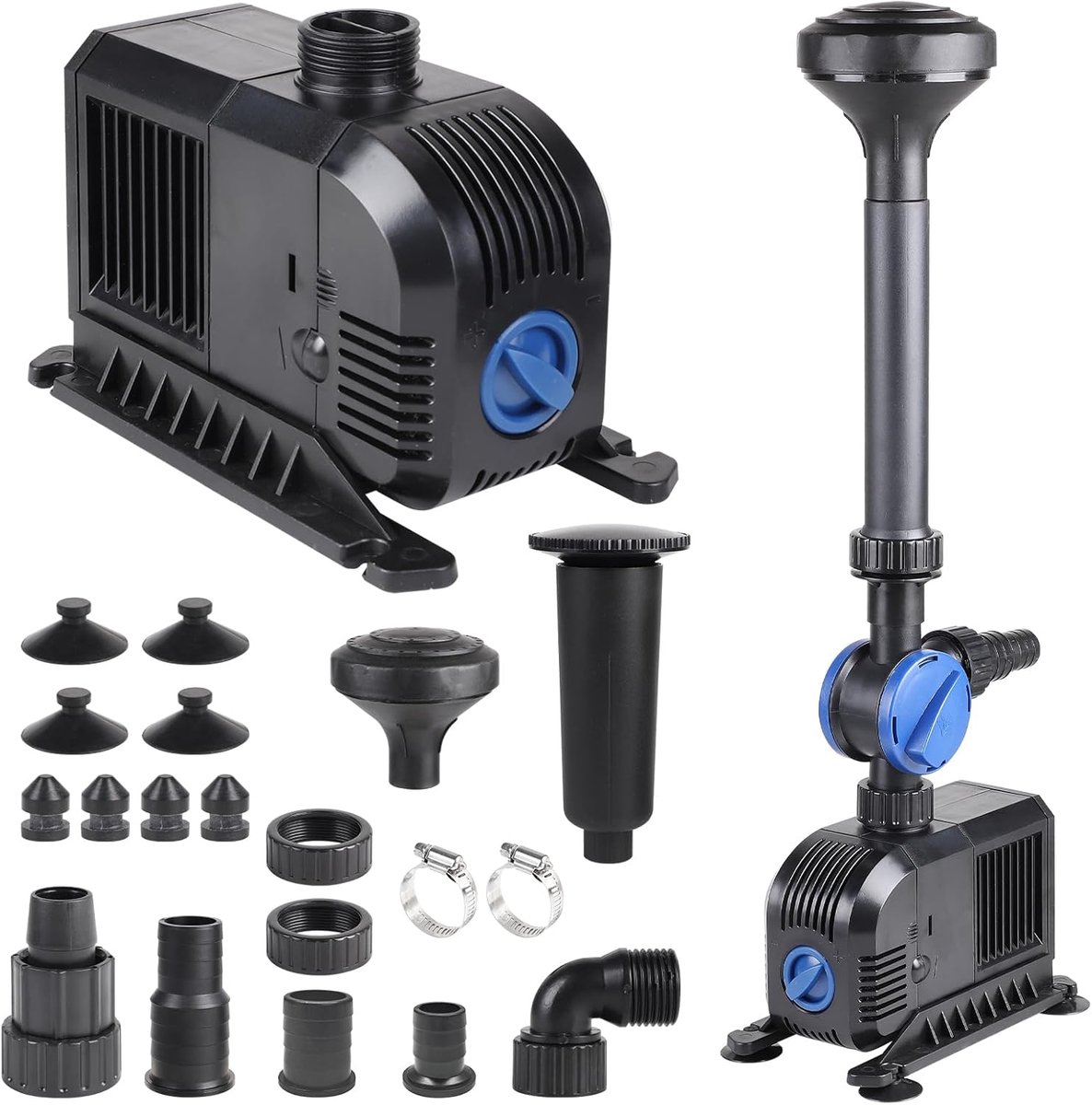 SnelShoppen - Tuin Fonteinpomp 3000 l/h - 55 W Waterpomp met 3 m Opvoerhoogte en 5 m Kabel - 2 Spuitkoppen voor Perfecte Waterlandschap - Buiten Water
