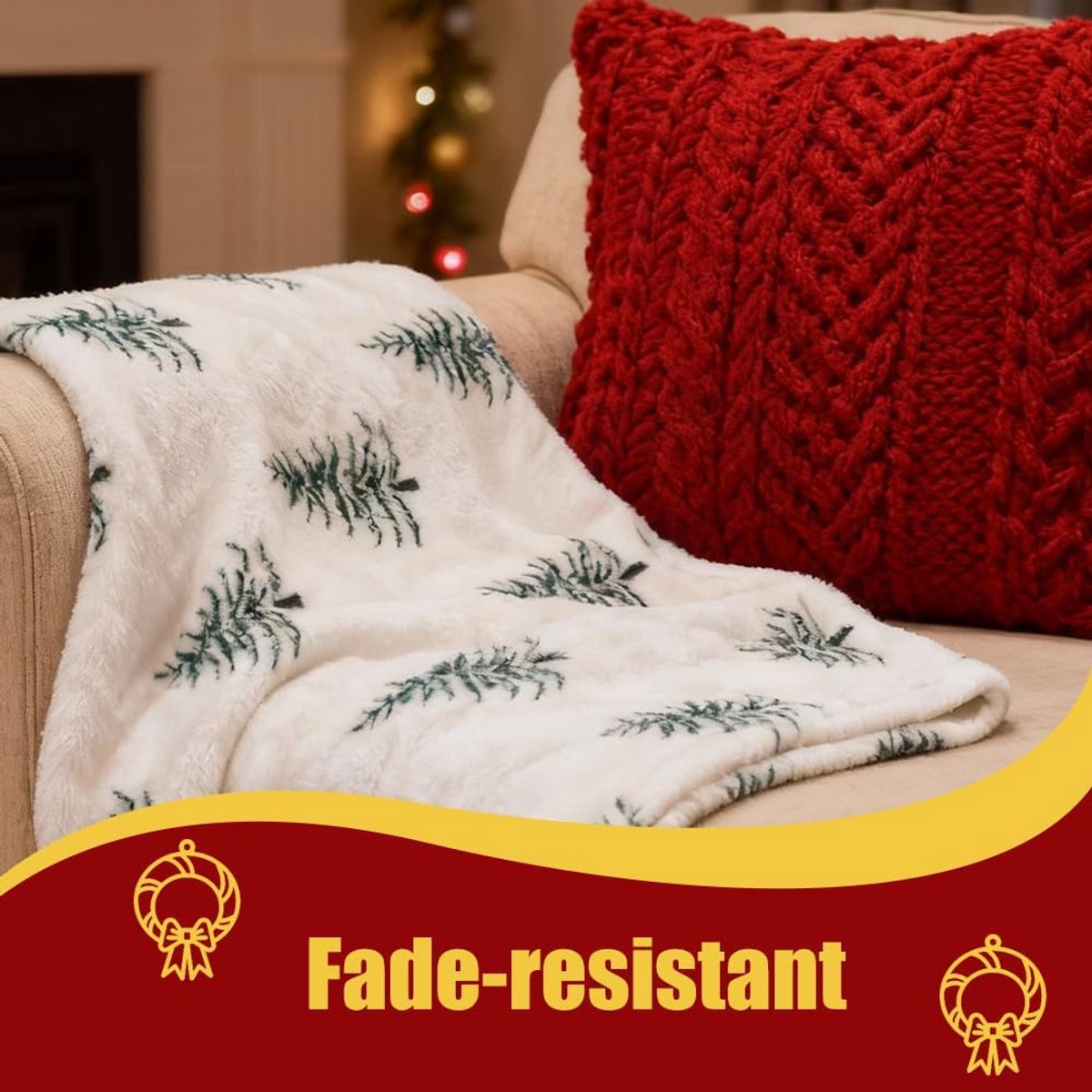SnelShoppen - Kerstdeken Fleece Deken Flanel met Dennenpatroon 100 x 130 cm Zachte Winter Decoratieve Deken voor Bank Bed voor Mannen en Vrouwen