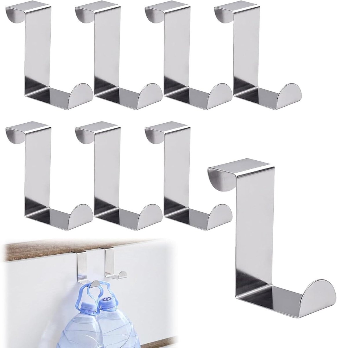 SnelShoppen - 8 Stuks Over Deur Hanger 0.7" en 4cm Dual Head RVS Z-vormige Omkeerbare Deurhaken Geen Boorgaten Ruimte Besparende Kast Haken voor Keuke