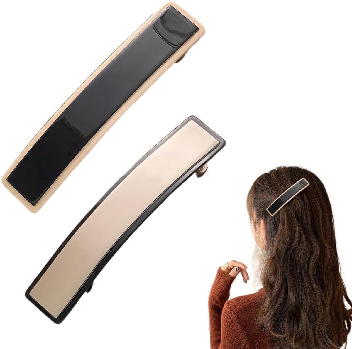 SnelShoppen - 2 x Vrouwen Grote Haarspelden Franse Haarspeld Elegante Haaraccessoires voor Dikke Haartypes - Zwart & Wit - Ideaal voor Feest en Dageli