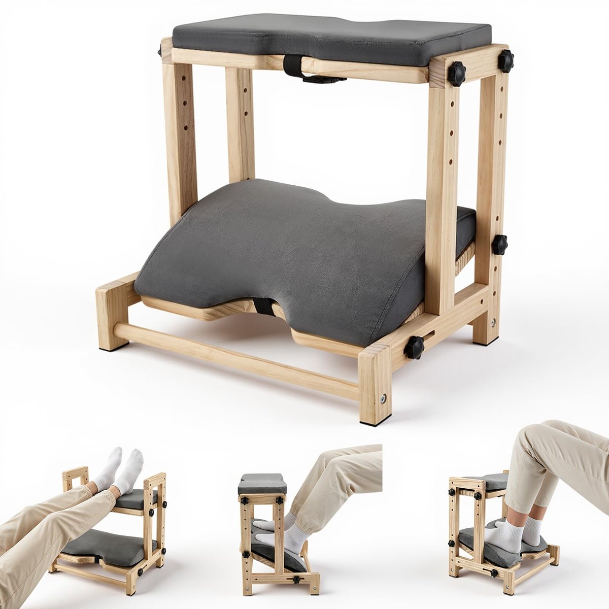 SnelShoppen - Ergonomische Voetsteun Bureau Hout met Bekleding, Antislip 2-in-1 Voetsteun voor Thuis en Kantoor, Comfortabele Voetsteun voor Reizen, O