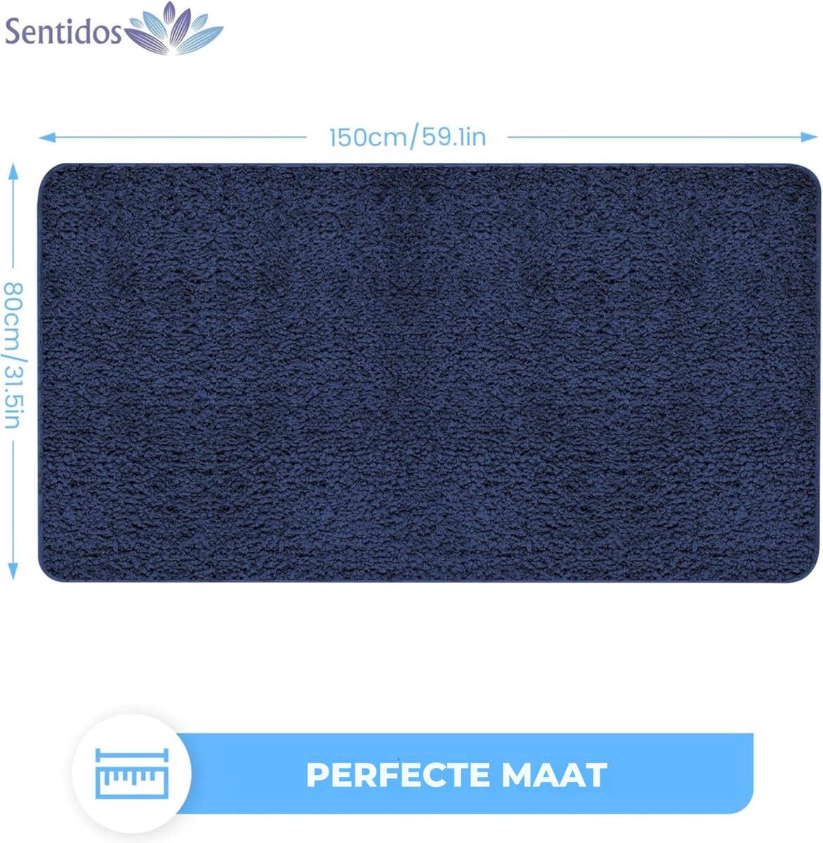 SnelShoppen - Antislip Badmat 80x150 cm - Zacht Waterabsorberend Badkamerkleed - Machinewasbaar Marineblauw voor Bad, Douche en Keuken