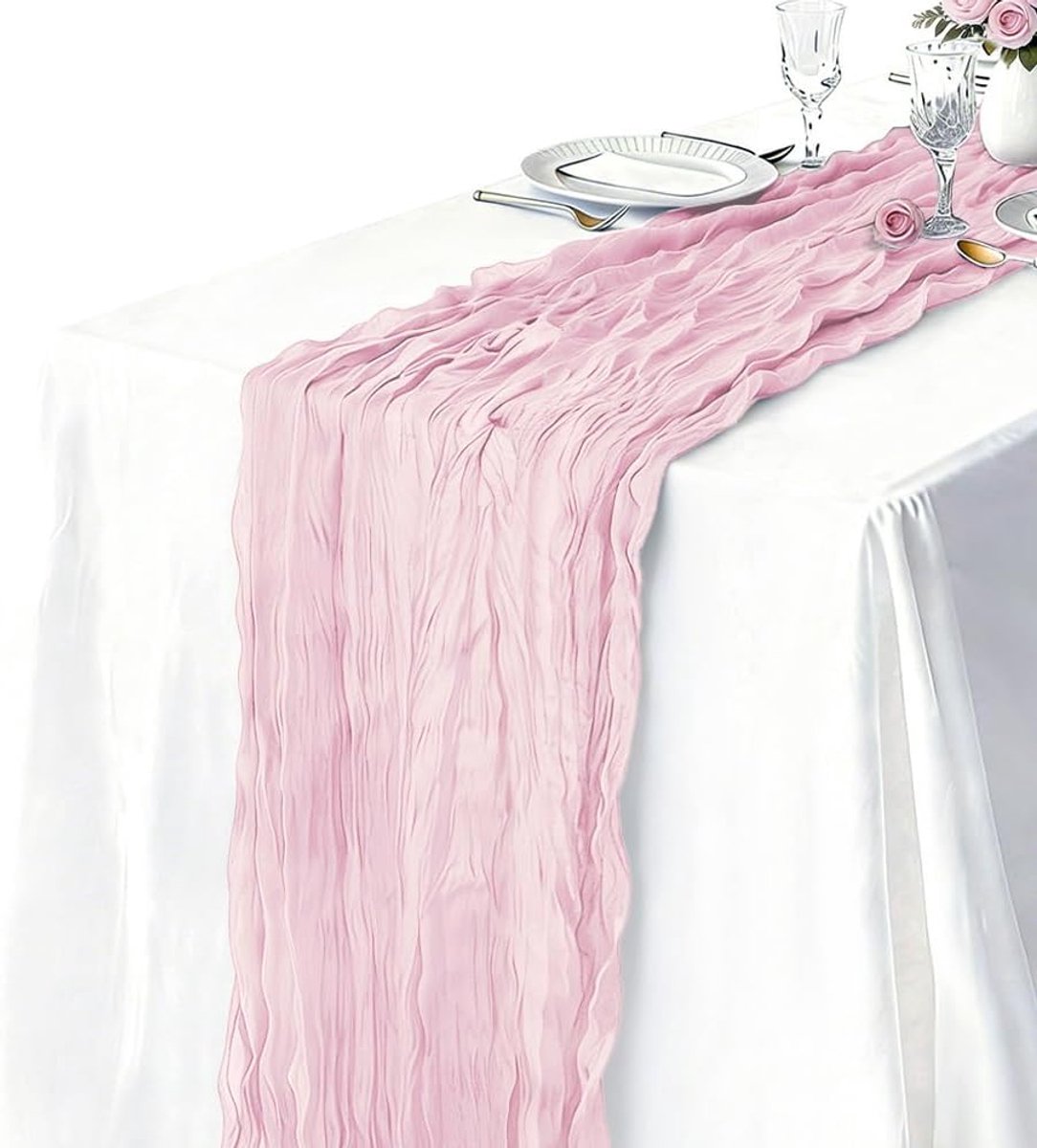 KZQ Set van 3 Lichtroze Kaasdoek Tafellopers 90 x 300 cm, Boho Gazen Tafelloper van 10 Voet Lang voor Bruiloft Babyborrel Verjaardag Paasfeest en Woondecoratie