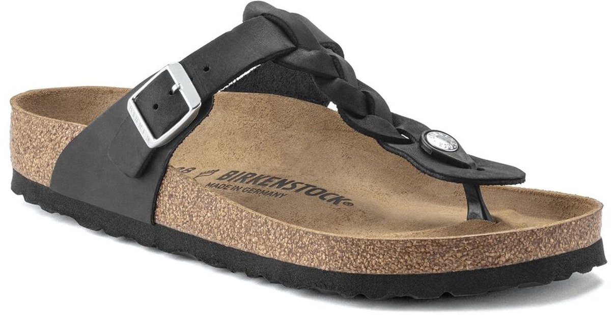 Birkenstock Gizeh Leren Sandalen Gevlochten Leer Leder Zwart