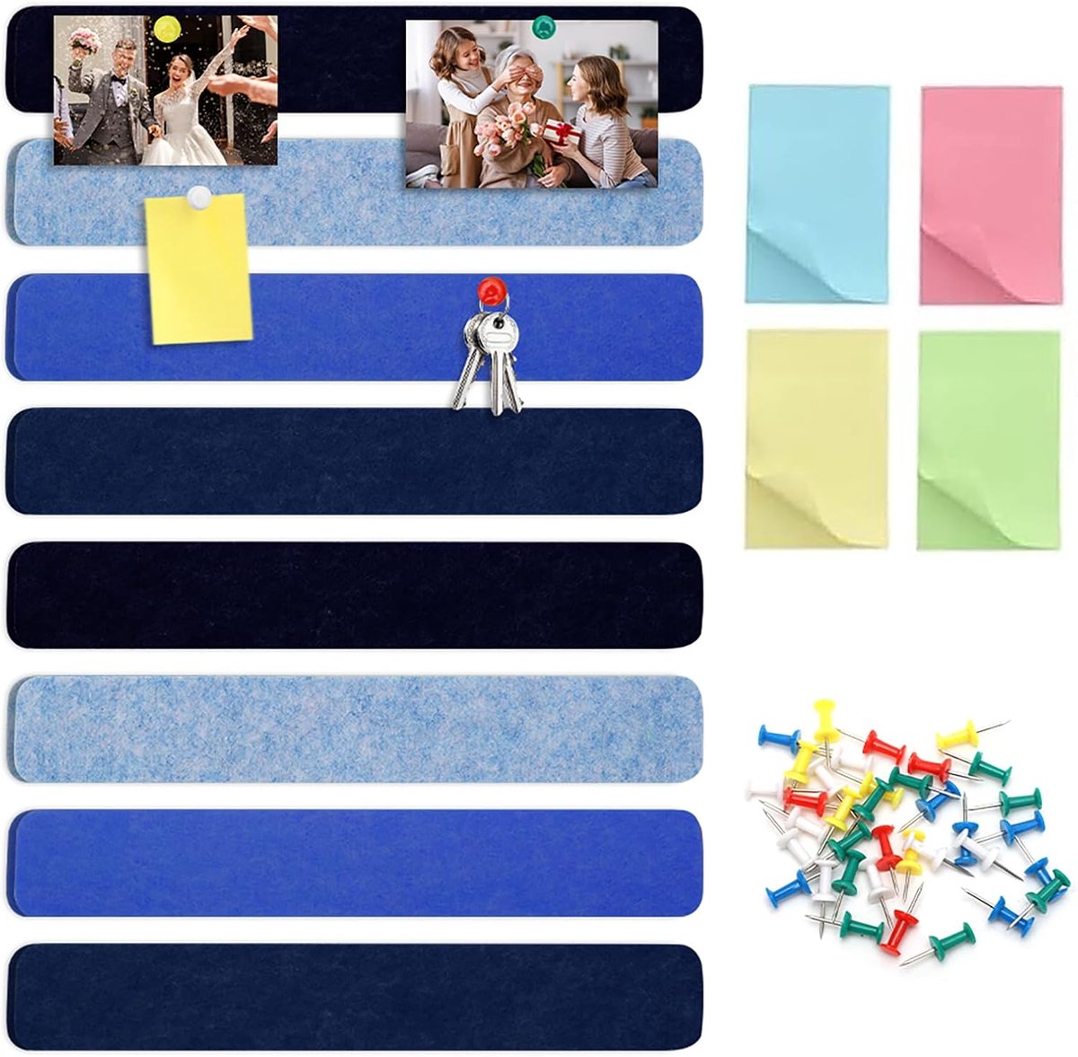 SnelShoppen - Vilt Prikbord Zelfklevend met 30 Prikpinnen en Stickers - Vilt Bord voor Foto's, Mededelingen, Wanddecoratie, Thuis, Kantoor, 8 Stuks (B