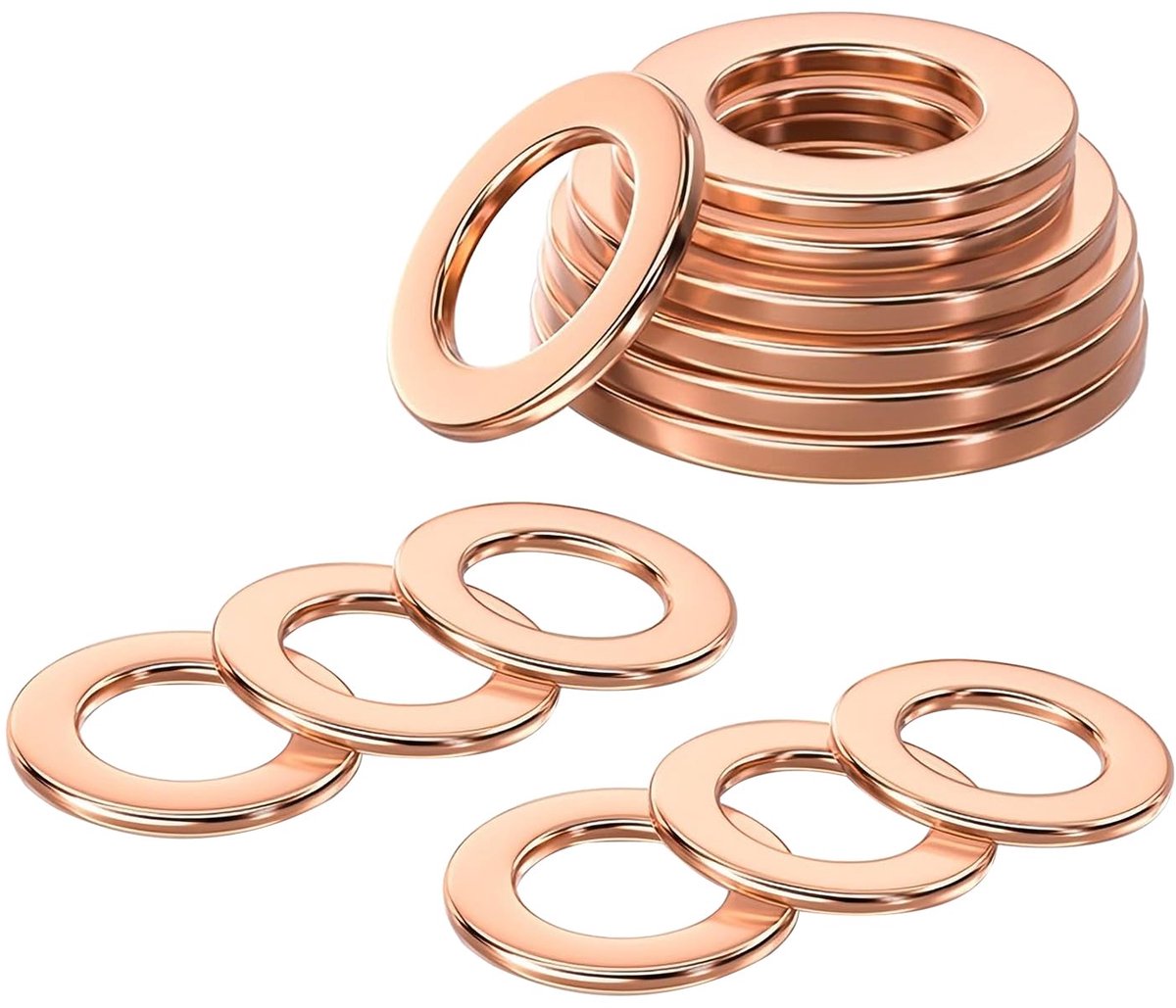 SnelShoppen - 20 Stuks Koperen Afsluitringen, M6 Platenringen, Koperen Ringen, ID 6mm, OD 12mm voor Schroeven, Bouten, Hoge Kwaliteit