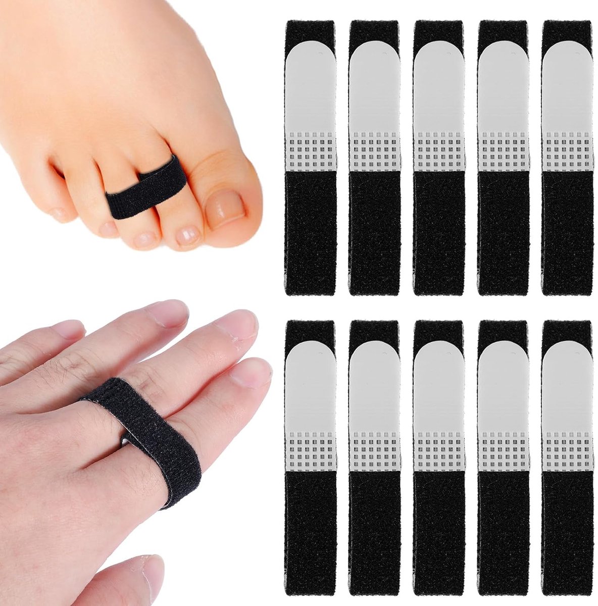 SnelShoppen - 10 Stuks Buddy Tape Vingerbanden, Wasbare Nylon Vingersplinten, Herbruikbare Antislip Vingerwraps voor Beschadigde Vingers (Zwart)
