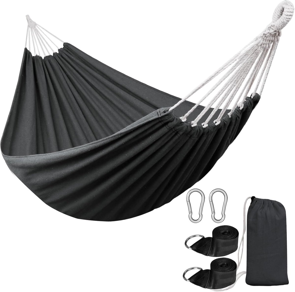 SnelShoppen - Comfortabele ANYOO Katoenen Hangmat voor Camping, Tuin, Balkon en Binnengebruik - Inclusief Veiligheidsriemen - Maximaal 300 kg Draagver
