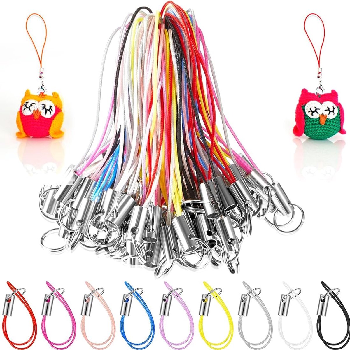 SnelShoppen - 50 Kleurige Mobiele Telefoon Sleutelhangers - Polyester en Metaal - 6 cm - Voor Sleutels, Telefoons, Kabels, Pendants - Perfect voor Dag