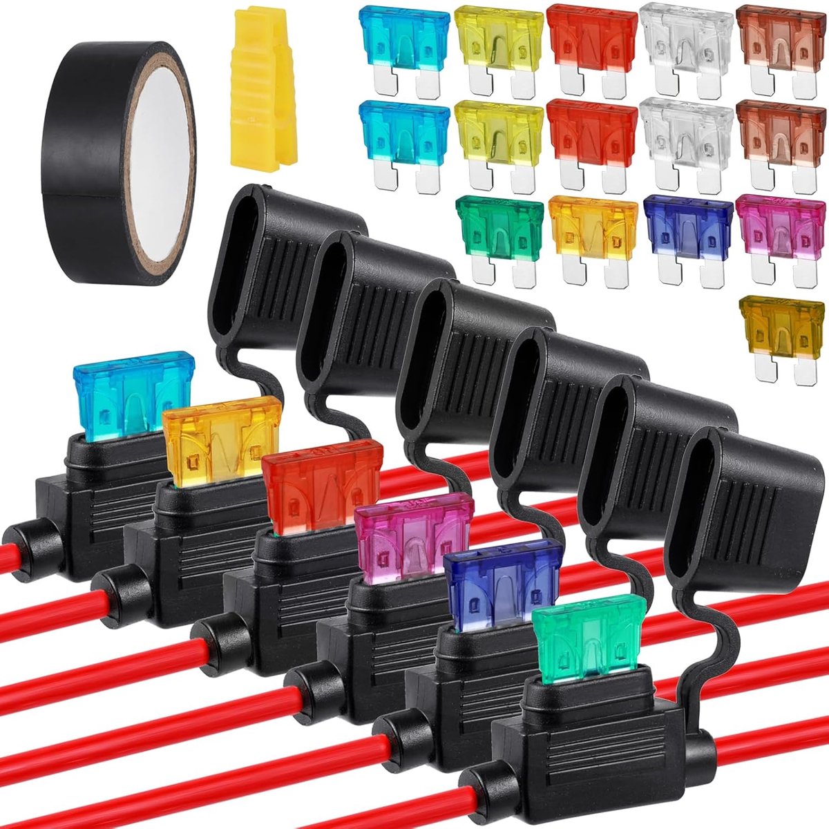 6pcs Fuse Holder 12AWG(2)+16AWG(4), Waterproof Fuse Holder 12V with 15 Flat Fuses - ShopVlot