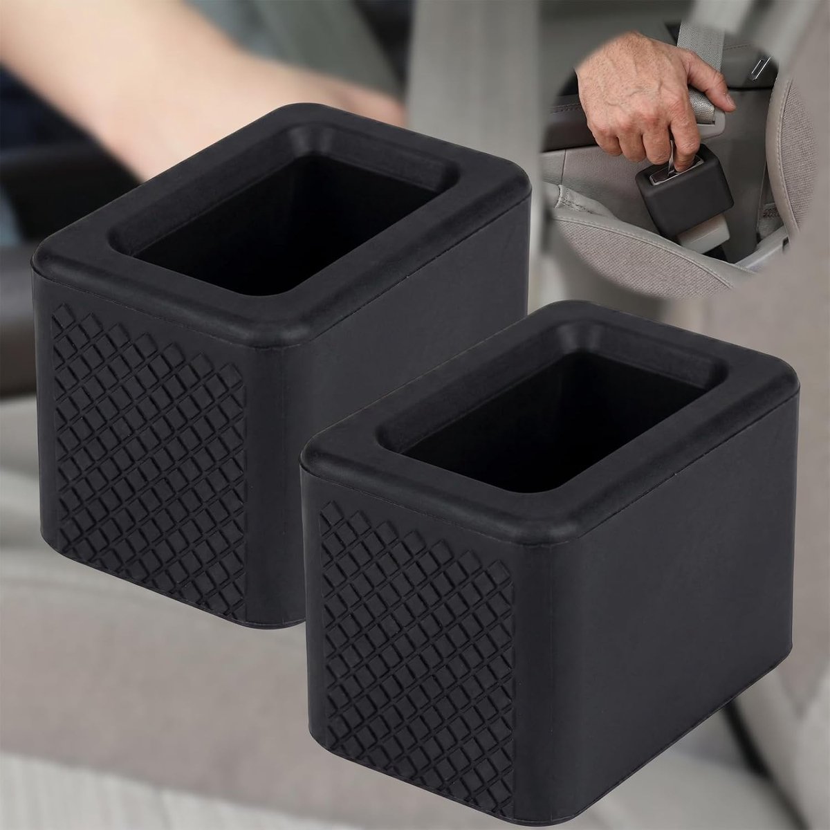 Set Autogordelslotbeugel - Zwart - 6,8 x 5 x 4,5 cm - Siliconen Bevestiging voor Veiligheidsgordels - Universeel Geschikt voor Auto's