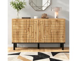 Dressoir Opbergkast 120x35x68 cm - Golfpatroon - 3 Deuren - Duw-open Mechanisme - Geluidsdempende Scharnieren - 50 kg Draagvermogen - MDF - Houtkleur