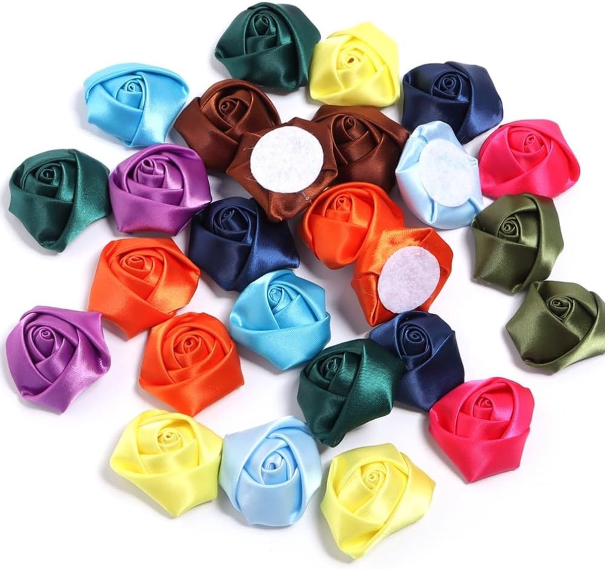 SnelShoppen - 20 Stuks Satin Rozen met Lint, Mini Kunstbloemen, Roze Bloem Appliques voor DIY Creaties, Scrapbooking, Kledingaccessoires, Decoratie, 2
