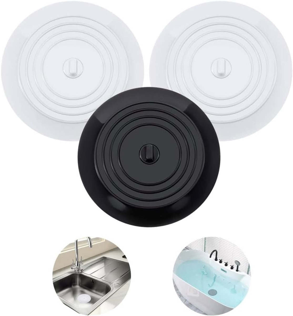 3 Pcs Silicone Drain Stopper, Universal Sink Stopper, Silicone Bottom Drain Lids, Rubber Bath Stopper, Drain Stopper - ShopVlot