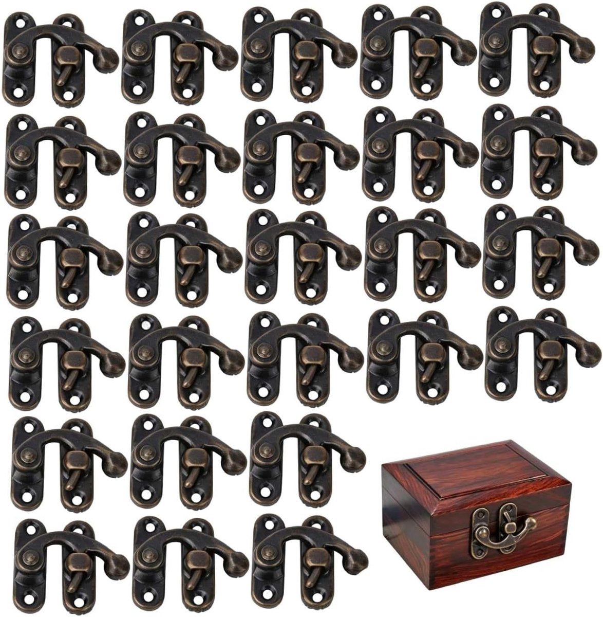 SnelShoppen - 30 Stuks Kleine Haakjes Antieke Vintage Slot Klemmen voor Houten Dozen, Sieradenkast, Gereedschapskist (Blauw Brons, Rechte Haak)