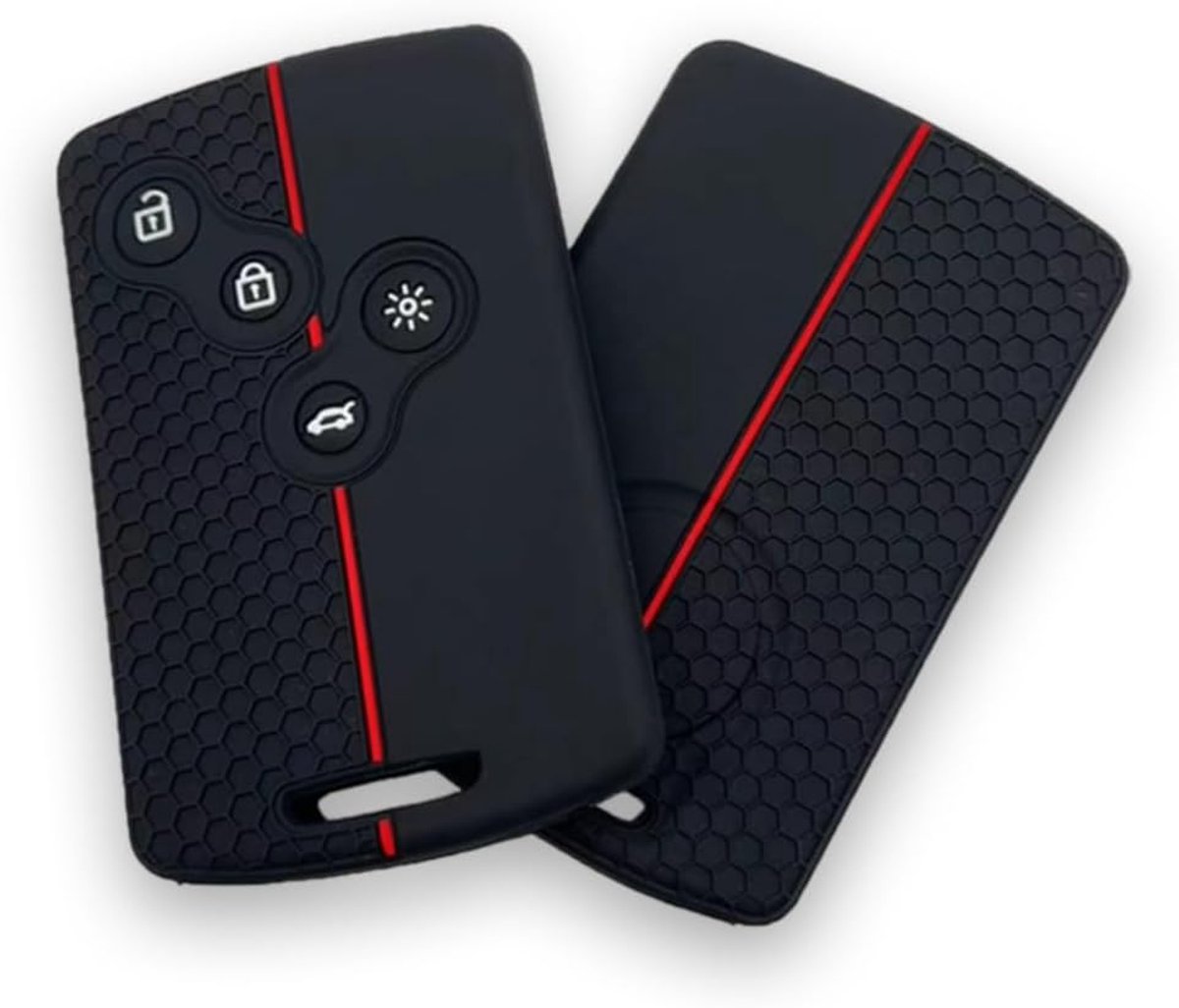 SnelShoppen - Silicone Autosleutel Houder voor Renault Clio Scenic Megane Duster Sandero Captur Twingo Koleos 4 Sleutels (Zwart+Rode Lijn) - Beschermi